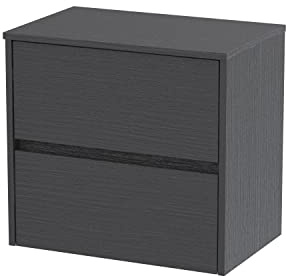 Hudson Reed Wall Hung 2 Drawer Countertop Unit & Colour Worktop, 600mm, Woodgrain Graphite Grey