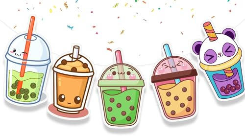 Boba Pool Party Geburtstag Banner Sommer Milchtee Thema Party Supplies | Geburtstagsdekorationen für Poolparty Bubble Tea Thema