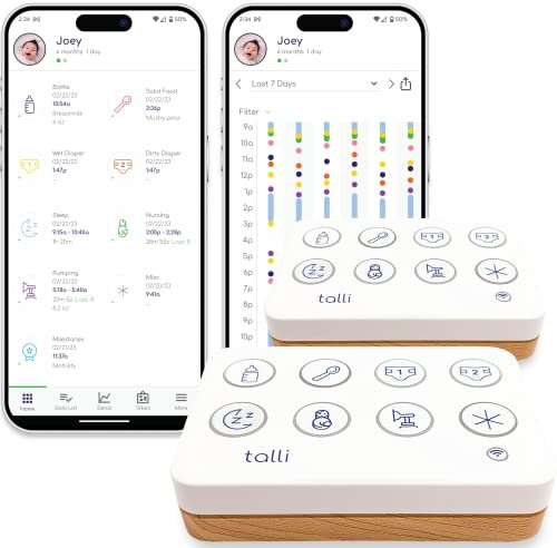 Talli Baby monitor giornaliero – registra poppate, pannolini, sonno e altro con 1 tocco, collegamento dispositivo all'app Talli per monitoraggio in tempo reale e condivisione dei dati con familiari,