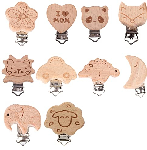 2 pièces Attache Sucette Bebe Pince, Attache-sucette naturel, Attache-sucette en bois, Animal Sucette Clip BéBé, Pince Attache Tetine, Kit Attache TéTine Bois pour Boucle de Chaîne de Sucette Bébé