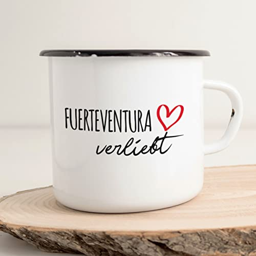 Huuraa Emaille Tasse Fuerteventura verliebt Geschenk 300ml Vintage Fuerteventura Geschenkidee