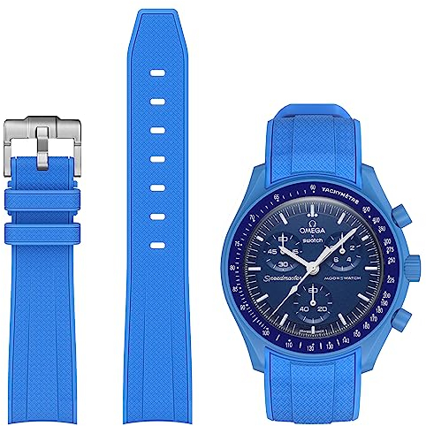 Silikon Armband für Moonswatch Swatch - Verstellbares Weiches Ersatzband, Uhrenarmband für Omega X Swatch Zubehör (Blau)