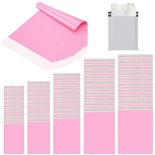 50 Stück Versandtüten für Kleidung 5 Größen,Rosa Versandbeutel,Opake Kuriertasche Versandtaschen Verpackungsbeutel Plastik mit Selbstklebeverschluss,Pakettaschen Poly Kunststoffbeutel für Textilien