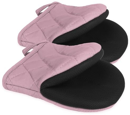 1 Pair Short Oven Mitts, Heat Resistant Silicone Kitchen Mini Oven Mitts for 500 Degrees, Non-Slip Grip Surfaces and Hanging Loop Gloves, Baking Grilling Barbecue Microwave Machine Washable