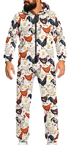 BYCHECAR Erwachsene Kostüme Onesie Pyjama Trainingsanzug Einteiler Overall, Huhn, S