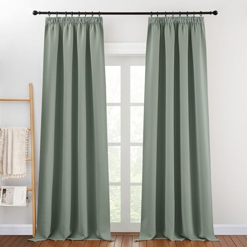 PONY DANCE Vorhang Blickdicht Kräuselband Extra Lange Gardinen und Vorhänge Wärmeisolierend 2er Set H 260 x B 140 cm Verdunklungsgardine für Schiene Thermal Curtains, Salbeigrün