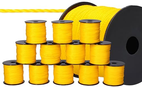 ToolSpace 12x Maurerschnur Bauschnur - 100m x 1.6mm - Gelb - Polypropylen-Seide - Richtschnur - Lotschnur - Stärke Pflasterschnur - langlebig & reißfest - Maurerschnur für Wasserwaage