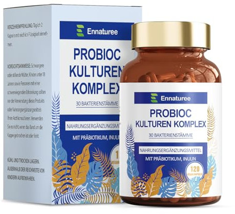 Probiotika Kapseln, Kulturen Komplex Magensaftresistent & Vegan mit 300 Mrd. KBE/g 30 Bakterienstämme mit Inulin Fördert mit Lactobacillus & Bifidobakterien, 120 Kapseln