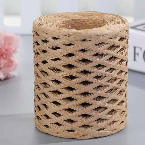 ZAWR Hilo de Paja de Rafia Natural de 200m, Cuerda de Papel de Hierba de Ganchillo Tejida a Mano para DIY, línea Hecha a Mano, Sombrero para el Sol, cordón para Bolsa de Playa