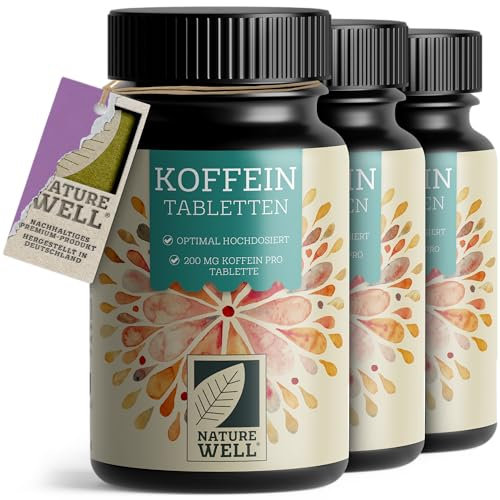 Koffeintabletten 1095x - 200 mg Koffein pro Tablette - optimal hochdosiert - laborgeprüft mit Zertifikat (Koffein-Gehalt & Reinheit) - ohne unerwünschte Zusätze - XXL-Vorrat mit 3x365 Tabs. - vegan