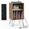 KOMFOTTEU Supporto per Giradischi in Vinile con Stazione di Ricarica, 5 Scomparti, Espositore per Dischi con Gambe in Metallo, Mobile Giradischi Capacità di Carico 50kg, 48 x 40 x 88 cm (Noce)