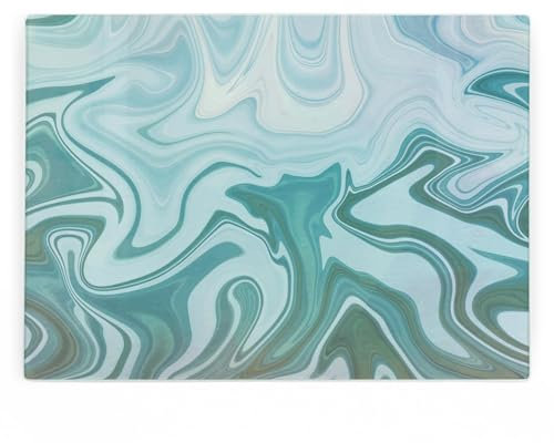 Blue Marble Swirl Large Rectangular Glass Worktop Protector - Blue/Green Home Interior Gifts - Smooth Kitchen Chopping/Cutting Board Worktop Saver with Non-Slip Feet 39cm x 28.5cm (15 x 11)
