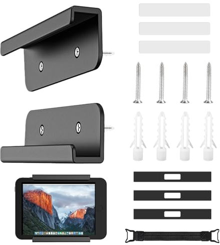 VINEST Support Tablette Mural Universel, Durable Support pour Ipad Tablette Murale, Support Mural pour Ipad avec Ruban Adhésif Vis Fixation, Support Mural Tablette avec Mousqueton pour Salle de Bain