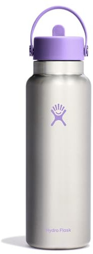 Hydro Flask 40 Oz Wide Flex Straw Cap Bottle - Insulated Stainless Steel - Wide Straw Lid, Non Spill, Leakproof in Stainless Steel Violet