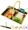Fregadero de cocina Multifuncional, fregadero digital en cascada con lava tazas, dispensador de jabón, flujo de agua en cascada, drenaje en encimera. (Oro, 80x46x21CM)