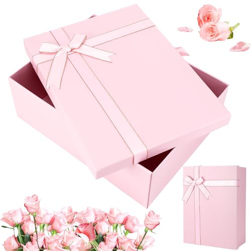 Geschenkbox mit Deckel Faltbare Geschenkkarton 33x25x12.5cm Gift Box Geschenkkarton Groß Tiefe für Vatertag,Weihnachten,Geburtstag Hochzeit Jubiläum (Rosa)