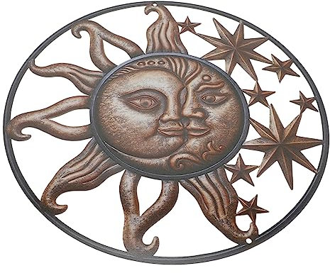 Ciieeo Sonne Und Mond Eisen Kunst Metall Handwerk 3d Antike Kupfer Wandbehang