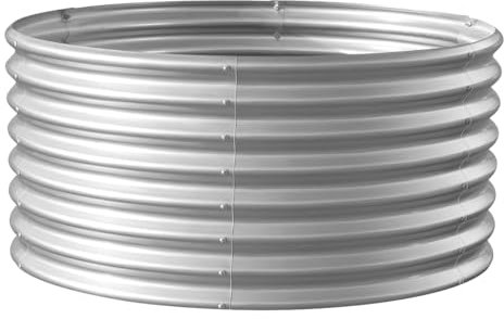 Land Guard 2×2×2ft Galvanized Raised Garden Bed Kit, Round Silver Outdoor Planter Box, Large Metal Raised Garden Beds for Vegetables