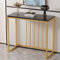 Moderner Konsolentisch mit Holztischplatte und Metallrahmen, Eingangsbereich, Wohnzimmer, Foyer, Korridor, Büromöbel, schmaler Sofatisch hinter Couch oder Pflanzentisch, Schwarz / Gold, 80 cm