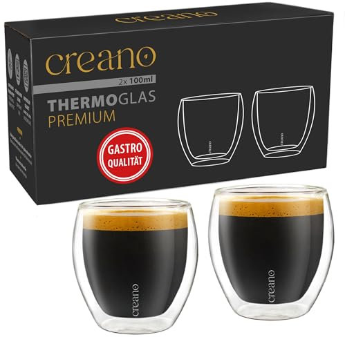 Creano Lot de 2 verres à expresso à double paroi 100 ml - Qualité gastronomique - 100% lave-vaisselle - Verre thermique - Verre thermique - Double paroi - Nouveauté 2024