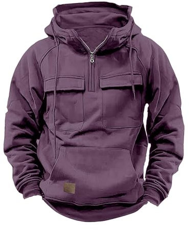 Generisch Men's Cargo Hoodie 1/4 Zip Sweatshirt Tactical Pullover Casual Gym Sporty Loose Hoodie Workout Gym Men Fashion Outdoor Hoodie Transition Jacket Hoodie, purple, S