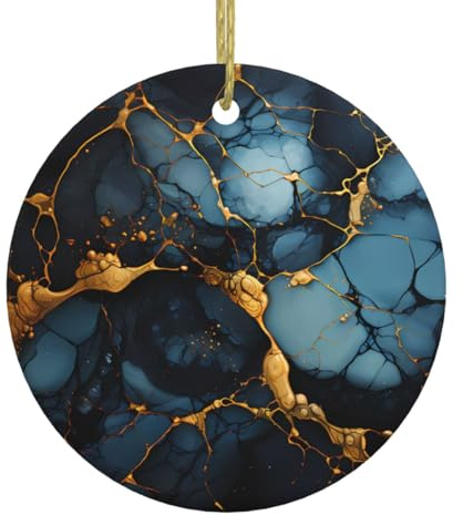 Albero di Natale marmorizzato nero oro ceramica da appendere. Interno ed esterno, facile da appendere con nastro, decorazione perfetta per le vacanze e regalo.