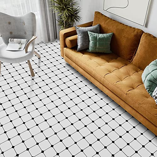 Elffloor Self Adhesive Floor Tiles Peel and Stick Floor Tiles White Diamond Bathroom Waterproof for Kitchen Living Room 30x30cm 10pcs