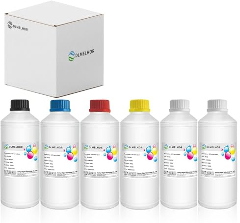 DLMELHOR DTF Ink 3000 ml DTF Transfertinte für PET-Folie, Nachfülltinte für EPN ET-8550, XP15000, L1800, L805, R1390, R2400 DTF-Drucker, Wärmeübertragungsdruck direkt auf Film, 6 Stück (2 Wh + CMYK)
