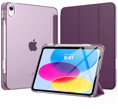 MoKo for iPad (A16) 11th Generation Case 11 Inch 2025, iPad 10th Generation Case 10.9 Inch 2022 with Pencil Holder, Slim Light Trifold Protective Cover with Hard PC Translucent Back Shell, Dark Purple
