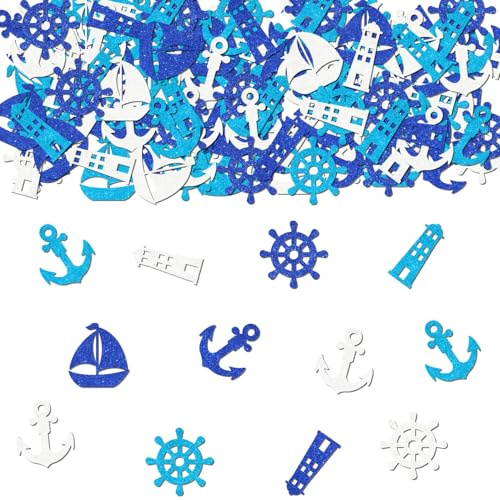Lot de 200 confettis sur le thème nautique, ancre de navire, gouvernail en papier, décorations de table sur le thème de l'océan pour fête prénatale, révélation du sexe, mariage, fête d'anniversaire,
