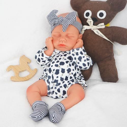 Junge 30 cm, Voll Silikon Baby Puppe, Realistische Baby Puppe, Reborn Neugeborene, Nicht Vinyl, Schlafposition, mit Geschenkbox
