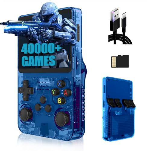 R36S Console di gioco portatile 128G,Built-in 40000+ giochi,21 emulatore,3500mAh,sistema Linux,3.5 “IPS schermo portatile Mini emulatore portatile,Regalo per adulti,uomini (Blu trasparente)