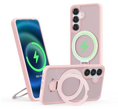 Hülle für Samsung Galaxy S25 mit Magsafe, [ Magnetischer Ständer Unsichtbarer Standring ] Stoßfest Handyhülle Case Matt Kratzfeste Schutzhülle für Samsung Galaxy S25, rosa