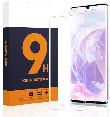 Carantee 2 Pièces Verre Trempé pour Huawei P30 Pro protection, 9H Dureté Anti-rayures HD vitre protection, 3D Incurvé Couverture Complète Anti-salissures protection écran pour Huawei P30 Pro