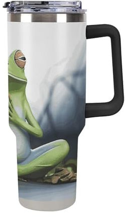 asbwuo 40 Oz Tumbler with Handle Funny Yoga Frog Stainless Steel Coffee Mug Reusable Travel Mug Leak-Proof Insulated Car Cup Large Capacity Tumbler for Travel, Outdoor, Home Use (Black)
