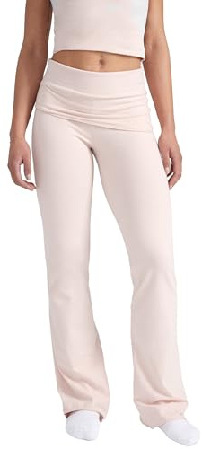 Style & Republic Damen Flared Leggings aus weicher Baumwolle – Umklappbare Yogahose mit Klappbund, Bootcut-Style, lässig & bequem mit weitem Bein, Schlaghose, Babyrosa, L