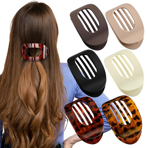 Eustovian 6PCS Flat Hair Claw Clips - Duckbill Hair Clips for Women, Non-Slip Curved Claw for Thin & Thick Textures, Strong Hold for Driving & Everyday Use