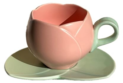 Flaroey Tazza da Caffè A Forma di Tulipano In Ceramica A Forma di Fiore da 300 Ml, Piattino da Tè, Tazza da Bere In Ceramica, Tazza A Tulipano, Facile da Usare, Alta Qualità A