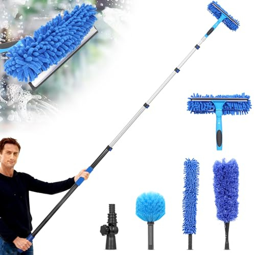Telescopic Extension pole 20 ft Window Cleaning Equipment, Durable Aluminum Telescopic Duster, Washable Cobweb Duster for Cleaning Ceiling Fan, Blinds, Indoor/Outdoor High Window