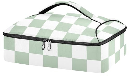 ElliTarr Casserole Carrier Insulated Casserole Dish Carrier Thermal Food Warmer Bag Lasagna Holder Lugger Tote Potluck Containers for Travel Picnic Party Checkered White and Green