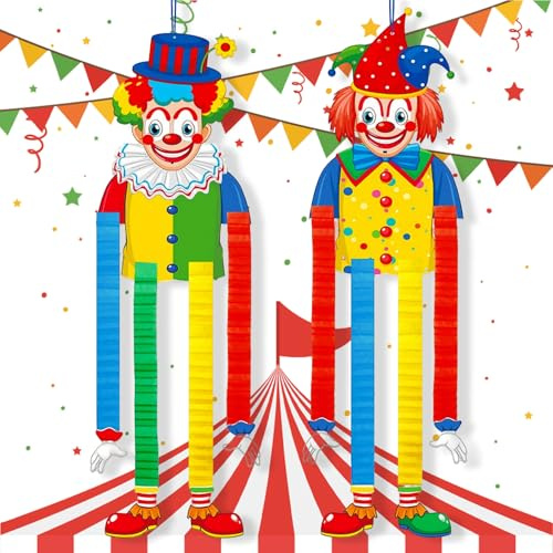DIANLIANG 2 Stück Clown Karneval Deko, Zirkus Girlande Faschingsdeko, Hängend Clown Karnevalsdeko Fenster