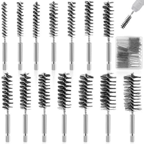 14Pcs Spazzole Trapano Metalliche con Manico Esagonale 1/4 & Scatola, Spazzola Acciaio Inossidabile Cilindrica Trapani 8-25mm, Spazzola Forate Caldaia per Lucidatura, Levigatura, Rimozione Ruggine