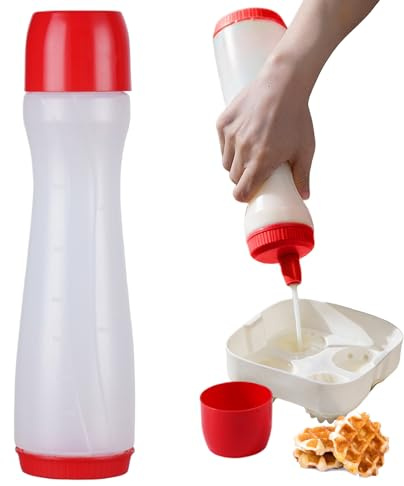 Pancake Batter Dispenser - 700ml Waffle Mix Server, Breakfast Blend Container with Squeeze Bottle Pen, Hand Batter Mixing Bottle, Easy SqueezeBottle Baking Drip Proof Pancake Pen for Muffins Crepes
