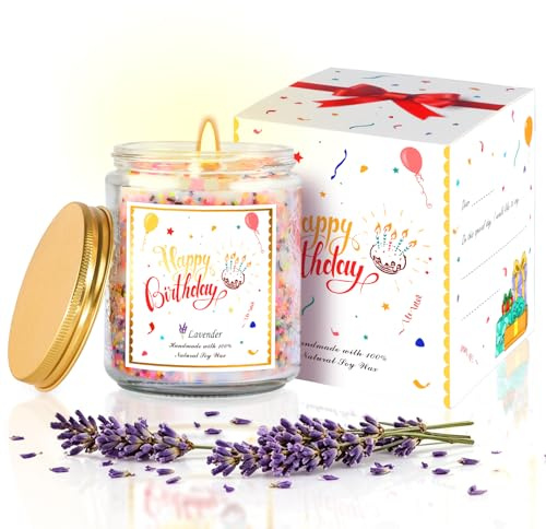 Happy Birthday Candles Gifts for Women -200g Lavender Scent Candles with Sprinkles Birthday Gifts for Women Friends Bestie - Birthday Presents for Sister, Wife & Mum