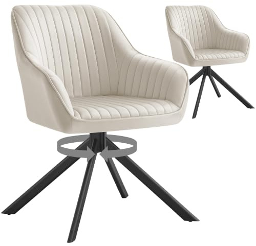 SONGMICS Esszimmerstuhl, bis 120 kg belastbar, Küchenstuhl, Sessel drehbar, Samt, Polsterstuhl mit Armlehnen, Stahlbeine, für Esszimmer, Küche, 2er Set, cappuccinobeige-tintenschwarz KDC161LH01V2-2J