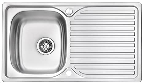JASSFERRY Stainless Steel Kitchen Sink Single 1 Bowl Inset Reversible Drainer with Waste Pipes Clips, 860 x 500 mm