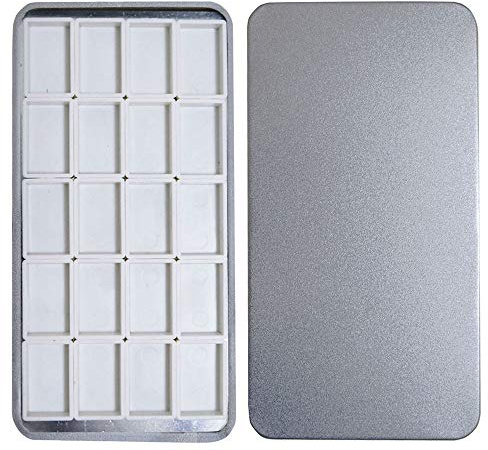 FCLUB Silver Watercolor Palette Travel Tin with 20 Empty Full Pans & Magnetic Squares – Portable Refillable Paint Box for Artists
