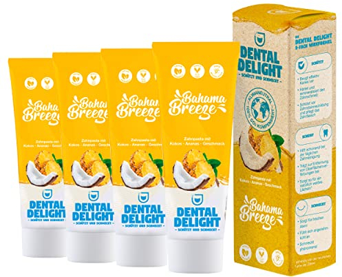 DENTAL DELIGHT Bahama Breeze Zahnpasta, Vegane Zahnpasta mit Geschmack, Zahncreme (Ananas-Kokos, 4er Pack)