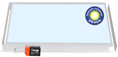 LECOM Deckenlampe LED Deckenleuchte 120x60 Flach 4000/6000K Lichtstrom 6000 lm Hell kein Flimmern LED Panel Deckenbeleuchtung (Kaltweiß (6000K) mit Aufbaurahmen)