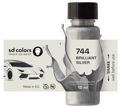 SD COLORS Brilliant Silver 744 Ausbesserungslack, 15 ML, für Reparatur, Kratzer, Chips, Farbcode 744 Brilliant Silver (Farbe)